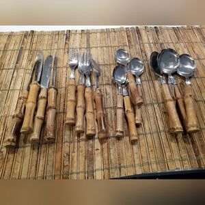 Silverware With Wicker/Wooden Handles